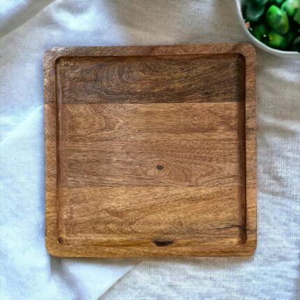 Wooden Square Serving Tray for Snacks | Multipurpose Appetizer Platter Tray | Organizer Tray for Home & Dining Table (12x12 inch)