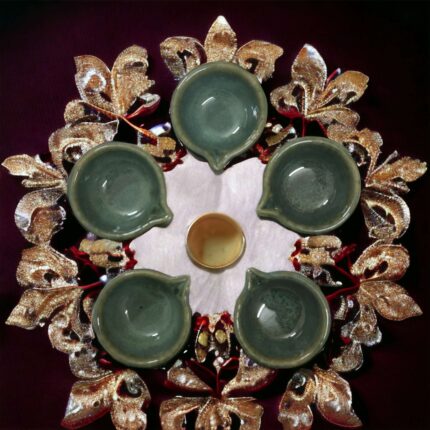 Green Ceramic Diya Pack of 5