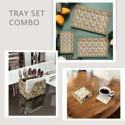 Tray Set Combo -  Wood Trays Enamel Coated